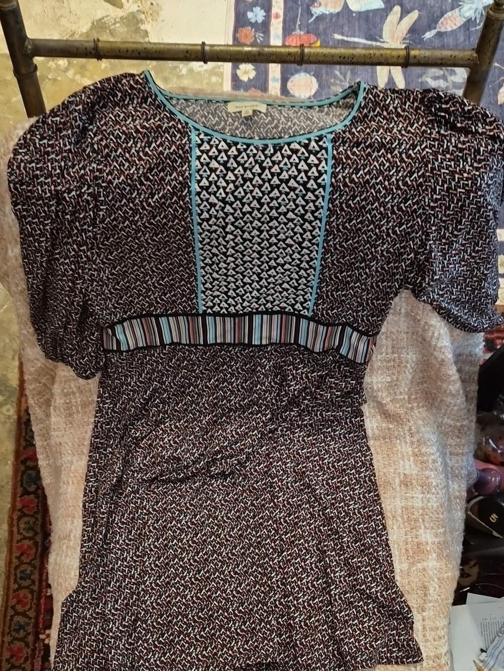 Max Studio Black, Teal and Coral Geometric Print Dress, Size XL